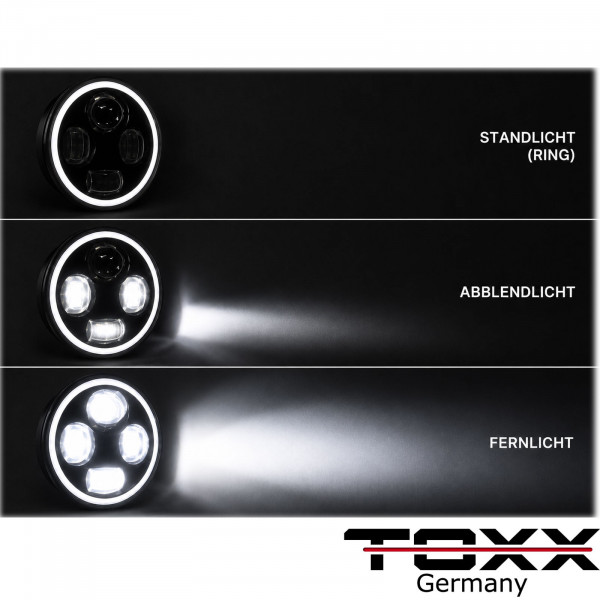 7 Zoll LED Hauptscheinwerfer mit LED Standlichtring E-geprüft | Projektor LED Scheinwerfer Universal