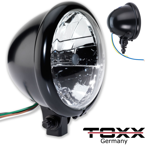 ToXx Motorrad Scheinwerfer Bates Style schwarz klar
