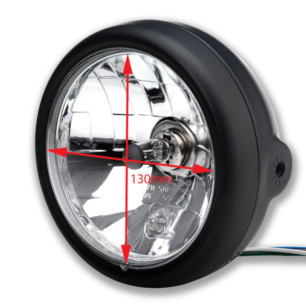 ToXx Motorrad Scheinwerfer Bullet H4 schwarz matt klar 5 3/4 Zoll