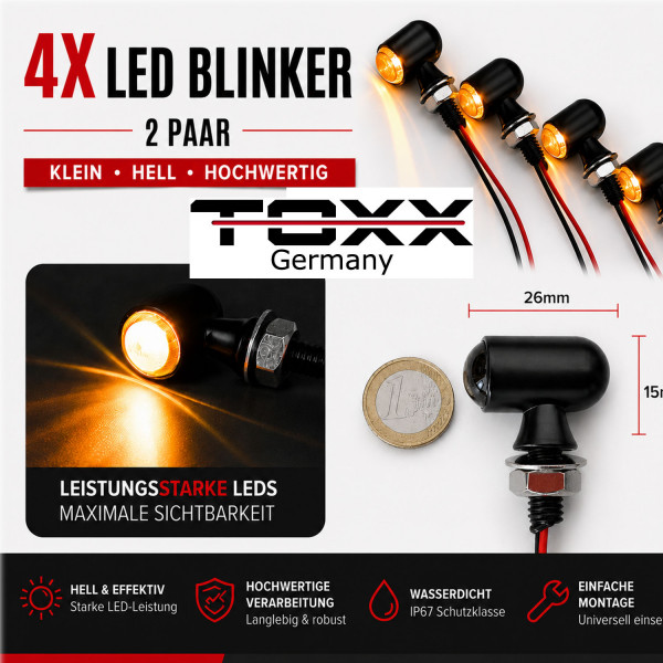 LED Motorrad Metall Blinker Mini Bullet schwarz smoke getönt 4er Set