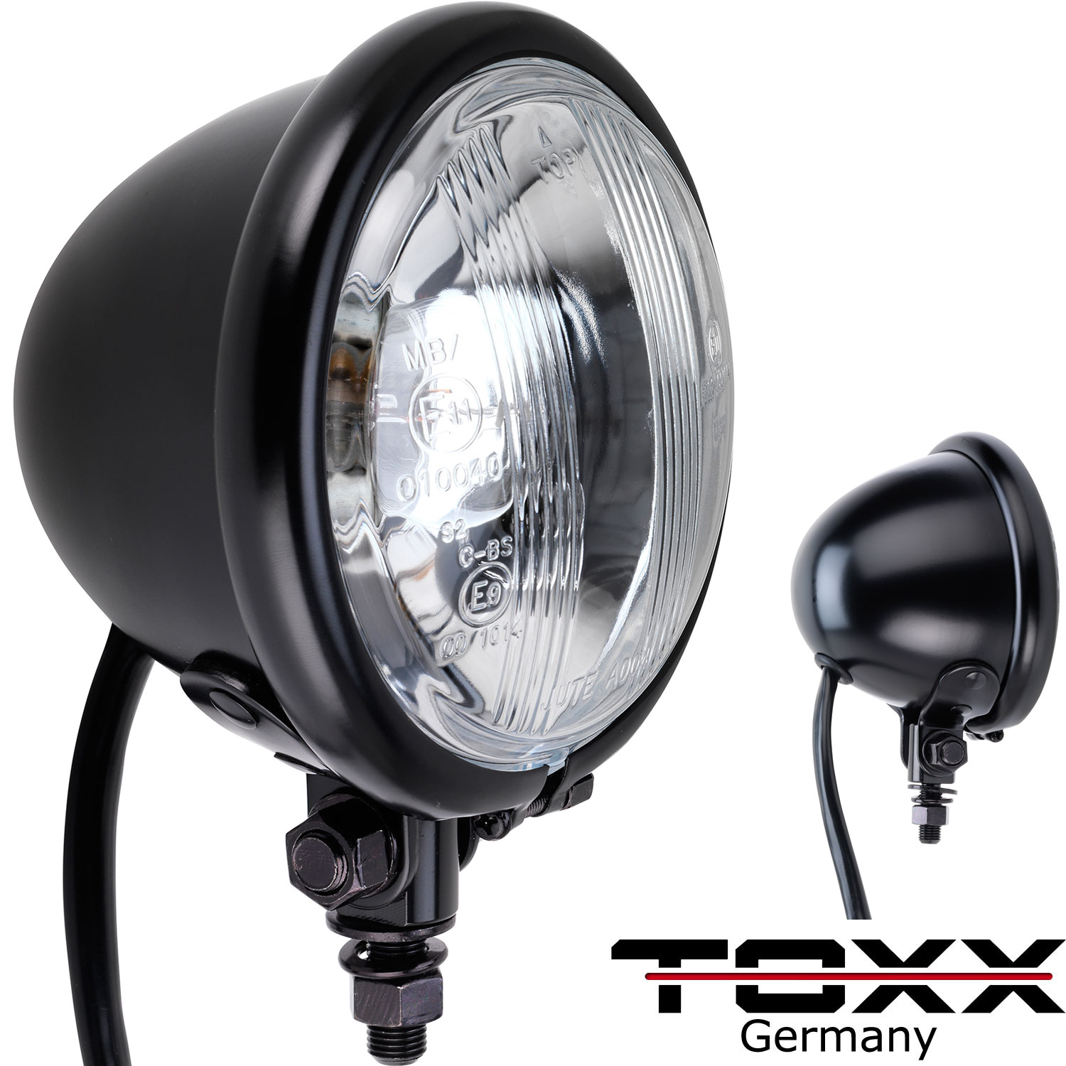 ToXx Motorrad Scheinwerfer Mini Bates Style schwarz 4 1/2 Zoll