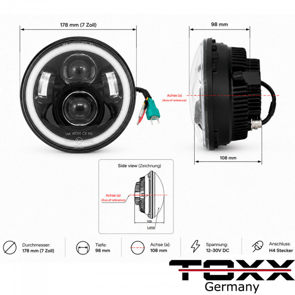 7 Zoll LED Hauptscheinwerfer mit LED Standlichtring E-geprüft | Projektor LED Scheinwerfer Universal