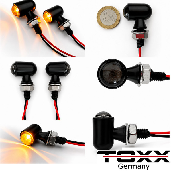 LED Motorrad Metall Blinker Mini Bullet schwarz smoke getönt 4er Set