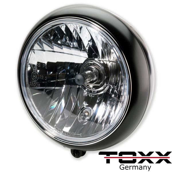 ToXx Motorrad Scheinwerfer Classic H4 Schwarz Klar 7 Zoll mit Halterung
