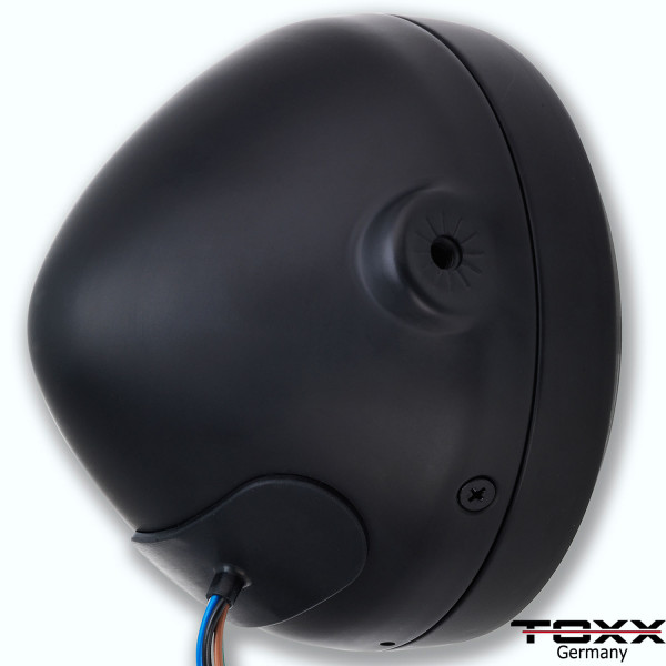 ToXx Motorrad Scheinwerfer Bullet H4 schwarz matt klar 5 3/4 Zoll