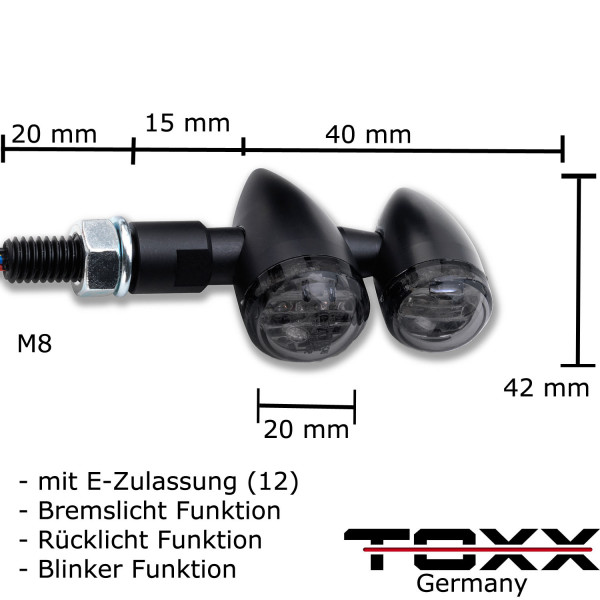 ToXx 3in1 LED Rücklicht Blinker Bullet schwarz getönt