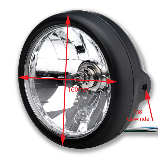 ToXx Motorrad Scheinwerfer Bullet H4 schwarz matt klar 5 3/4 Zoll