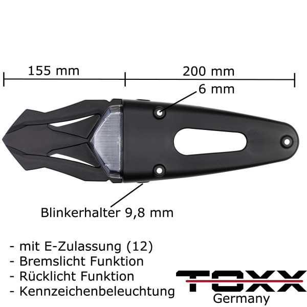 ToXx LED Rücklicht Triangle Stealth schwarz getönt mit Halter