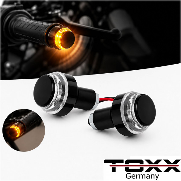 LED Motorrad Lenkerenden Blinker für 22mm Lenker Lenkerblinker schwarz klar