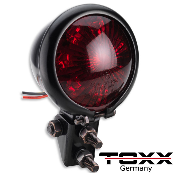 ToXx LED Motorrad Scheinwerfer Skyline H4 Schwarz Klar Glas 5 3/4