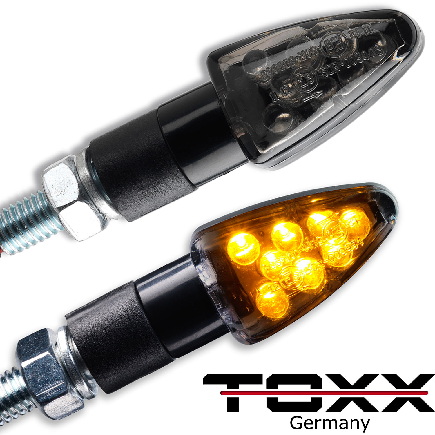 Universal Motorrad LED-Blinker Bullet getönt M8 E-geprüft